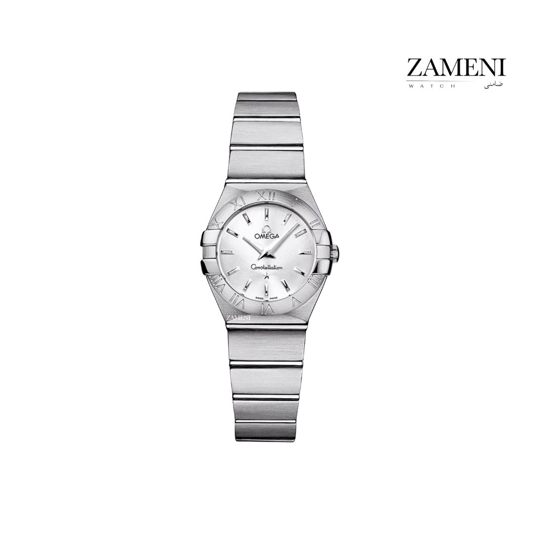 امگا کانسلیشن زنانه اسمال نقره ای سایز ۲۴ میل صفحه نقره ای اندکس Omega Constellation 001